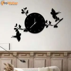 Birds With The Branches Wall Clock - 3D Laser Cut - Black Dail with Birds - Home Decore Wooden Wall Clock