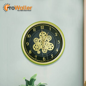 Black and Gold Wall Clock with Moving Gears