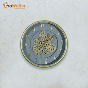 Gold Gear Wall Clock with Charcoal Grey Background