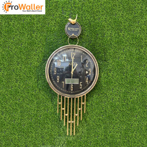 Modern Black Wall Clock with Golden Pipes