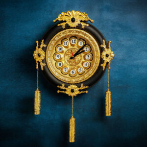 Royal and Gold Plated Hanging Strings Wall Clock in Black, Maroon and White
