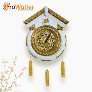 Cuckoo Wall Clock with Golden Weights in White and Silver Color