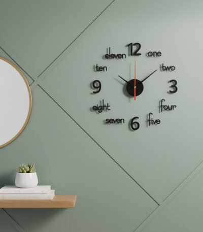 3D DIY wall clock with adhesive numbers and hands