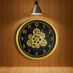 Black And Gold Wall Clock With Moving Gears