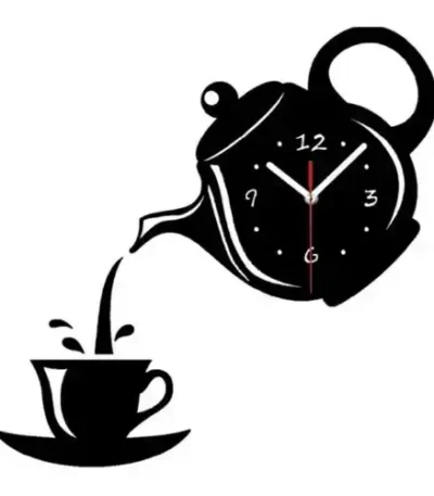 Coffee Teapot Cup Acrylic Wall Clock