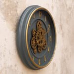 Gold Gear Wall Clock With Charcoal Grey Background