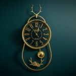 Golden Deer Head Pendulum Wall Clock Black Dial