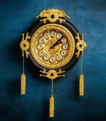 Royal And Gold Plated Hanging Strings Wall Clock In black