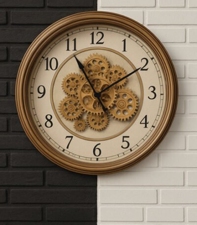 Vintage Bronze Gear Wall Clock With Bold Numerals