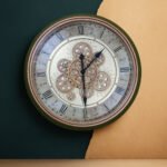 Vintage Bronze Gear Wall Clock With Classic Roman Dial