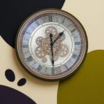 Vintage Bronze Gear Wall Clock With Classic Roman Dial