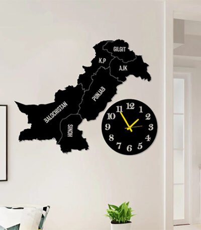 Wooden Pakistan Map With Clock