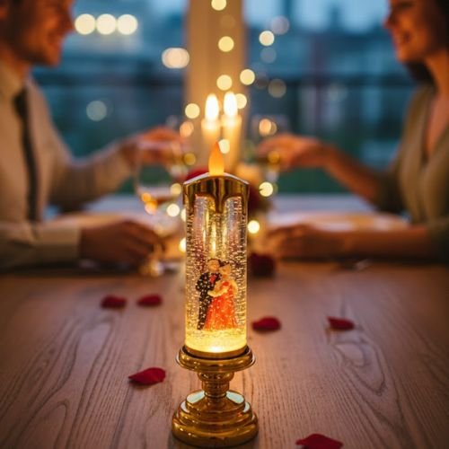 Couple Candle Lamp Water Swirling Glitter Multi Color Led