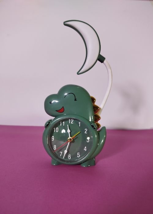 Cute Dinosaur Table Clock with Flexible Neck Moon Light