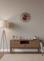 Elegant Golden Heart Filigree Wall Clock with Red Dial