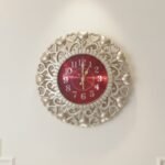 Elegant Golden Heart Filigree Wall Clock with Red Dial
