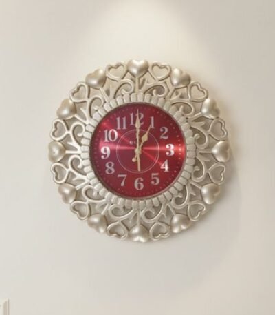 Elegant Golden Heart Filigree Wall Clock with Red Dial
