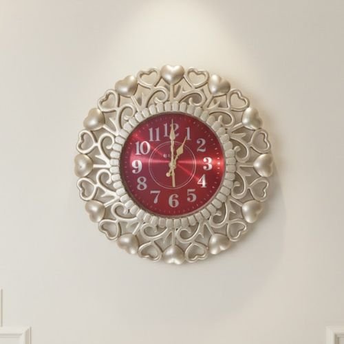 Elegant Golden Heart Filigree Wall Clock with Red Dial