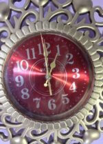 Elegant Golden Heart Filigree Wall Clock with Red Dial