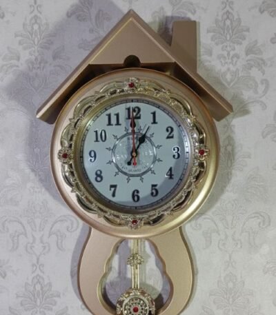 Gold House Shape Pendulum Wall Clock