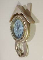 Gold House Shape Pendulum Wall Clock