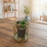 Modern Gold Mesh Desk Decor with Artificial Succulent Plant