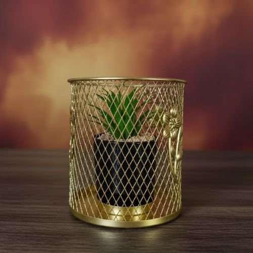 Modern Gold Mesh Desk Decor with Artificial Succulent Plant