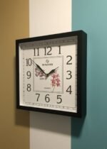 Square Black Frame Butterfly Flower Wall Clock