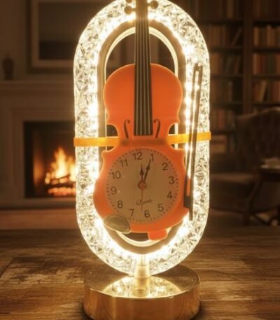 Decorative Crystal Frame Violin Desk Clock with Built-in Lamp Feature (3)